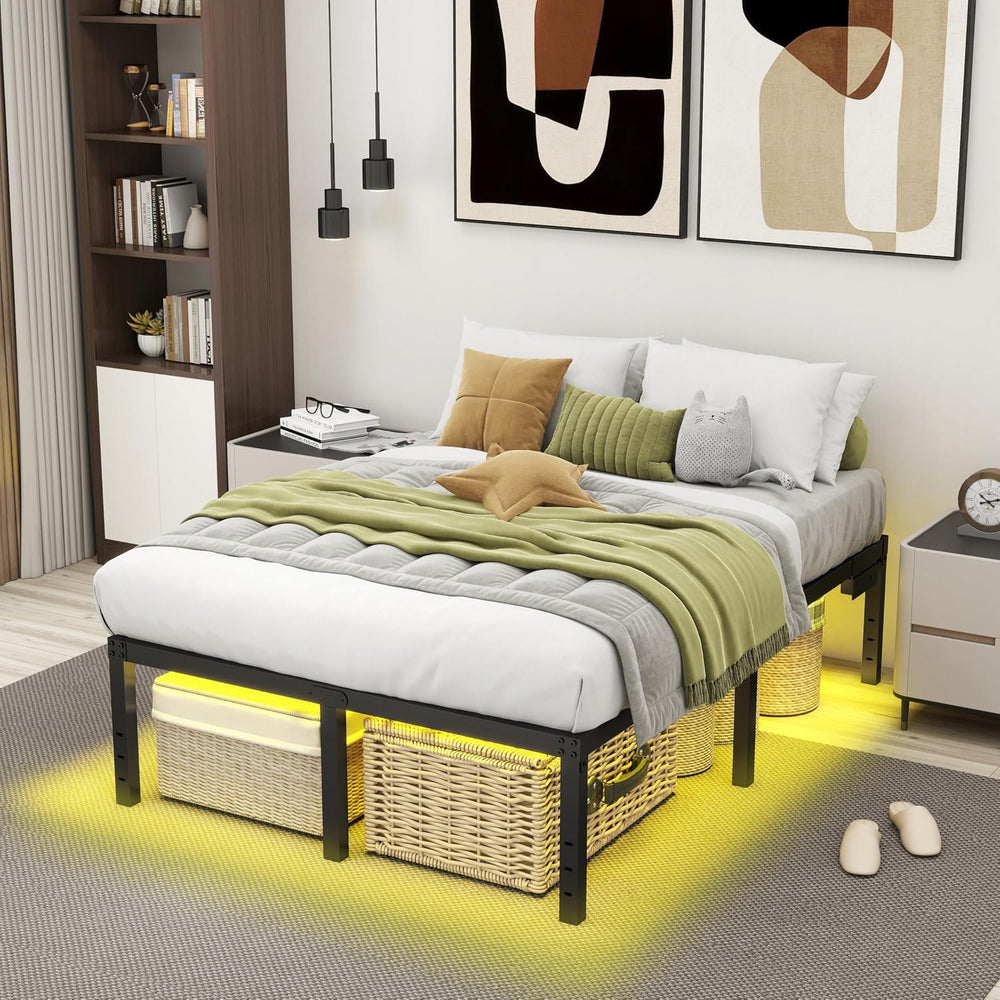 King Size Bed Frame King Platform Bed Frame with LED Lights 14 Inch Tall Matt...