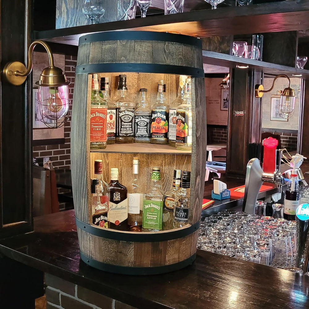 Fassbar L.E.D. with Wine Holder Wine Rack - Wooden Barrel Home Bar 80 cm Rust...