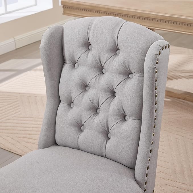 Upholstered Dining Chairs Set of 2 for Kitchen and Dining Room Farmhouse Fabric Tufted Accent Chairs for Living Room and Bedroom with Wooden Legs, Grey