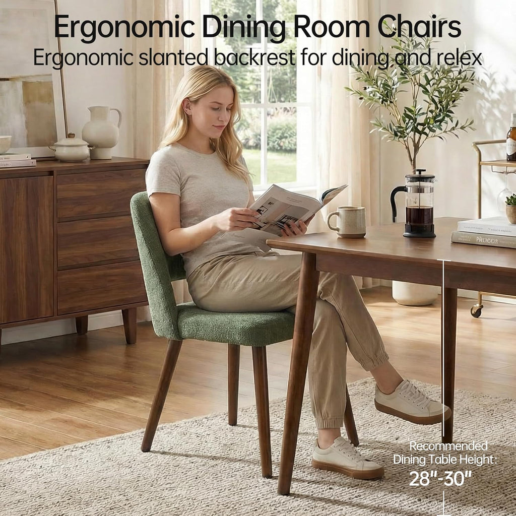 Usaint Wooden Dining Chairs Set of 4, 19.3" Modern Fabric Upholstered Dining Room Chair with Ergonomic Curved Backrest for Kitchen Dining Room and Restaurant, Green