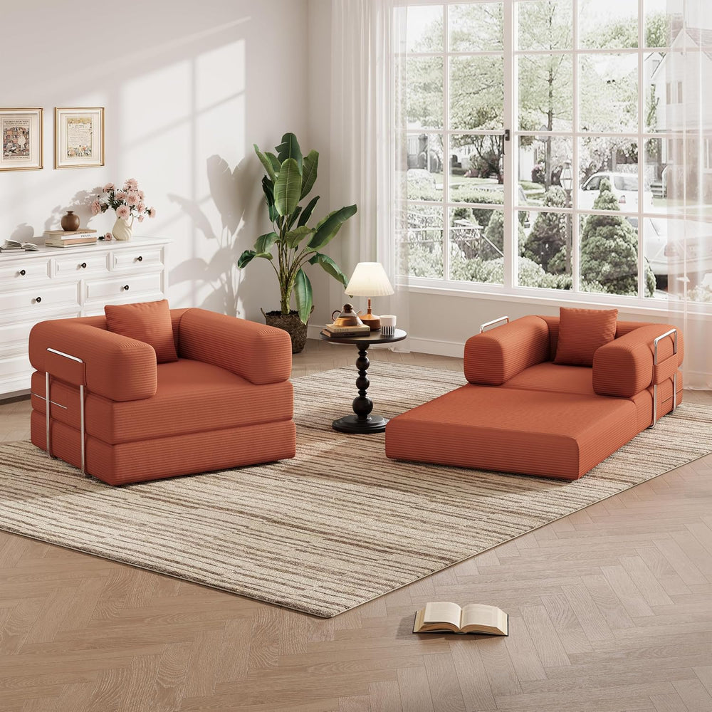 Single Couch Sofa for Small Spaces, 2-in-1 Single Sofa with Soft Corduroy Fol...