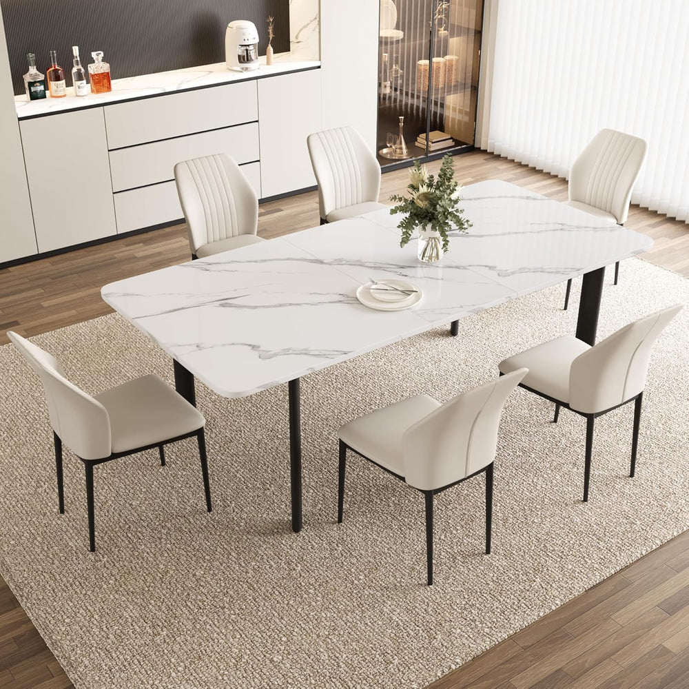 HIPIHOM Extendable Dining Table Set for 6, Seats 6-8 | 63-78.7in MDF Kitchen ...