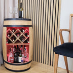 Wooden Barrel with Wine Holder - Wine Rack. 80 cm. Rustic Decorative Bar Cabinet Wine Stand - Home Bar R.G.B. Draft Beer, Whisky Bar Bottle Stand. Home Bar Gift for Man (Light Brown)