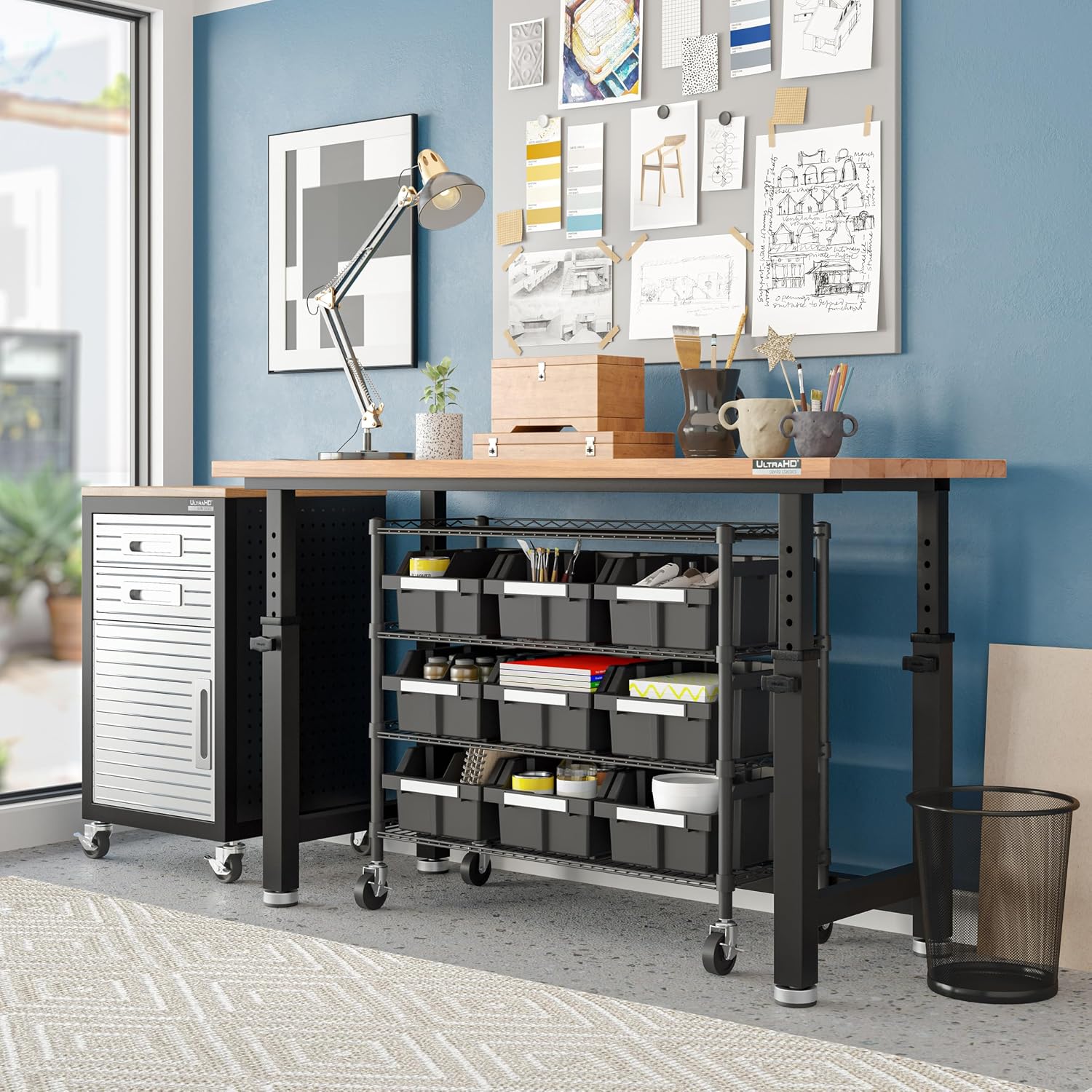 4-Tier NSF 9-Bin Steel Wire Shelving Rack, 36"W x 14"D x 31"H, Graphite | 9 slide-out bins with tilt-lock design keep supplies organized and accessible