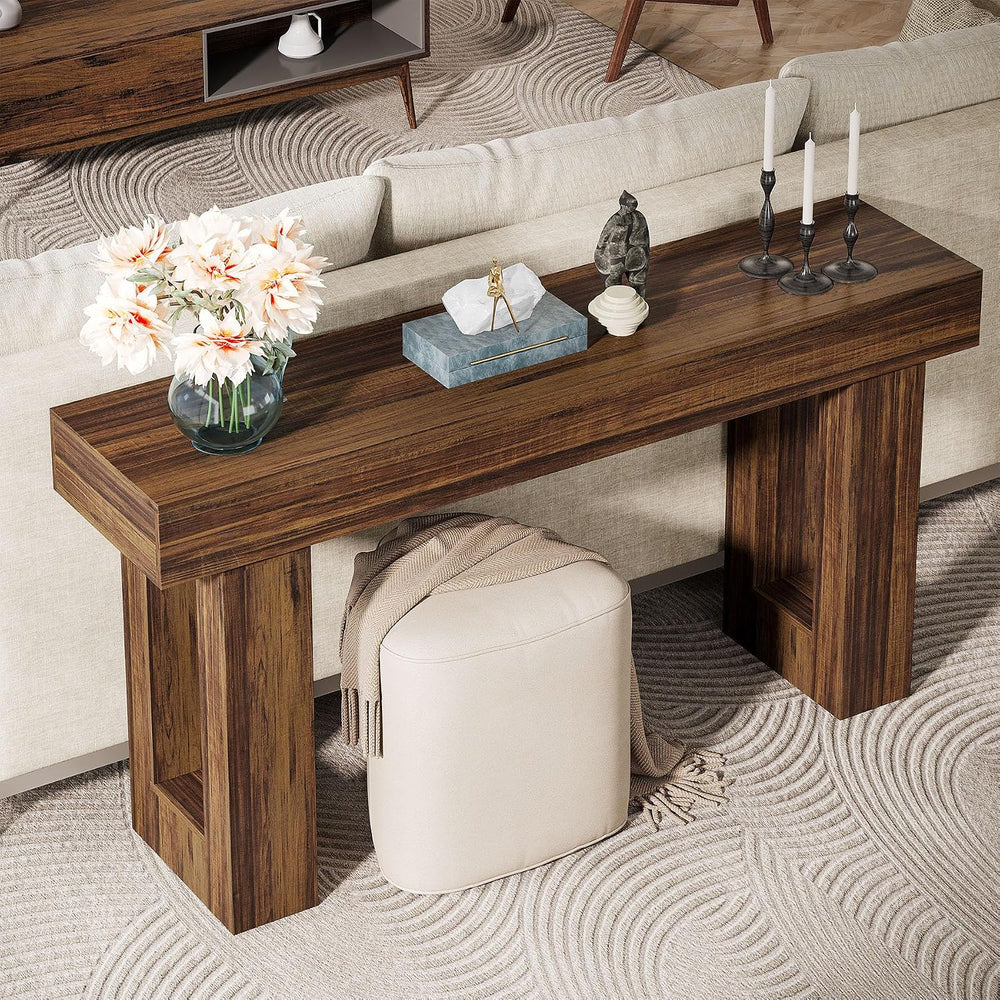 Tribesigns 63-Inch Long Console Table, MDF Wood Grain Rectangular Sofa Table ...