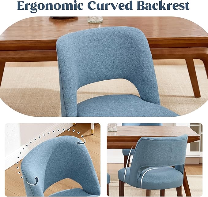 Dining Chairs Set of 6,Modern Dining Room Chairs with Thick Cushions,Upholstered Linen Fabric Kitchen Chairs for Kitchen Dining Room LIGHTBLUE