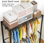 Raybee Clothing Rack with Wheels,Clothes Rack for Hanging Clothes,Portable Closet,2 Shelves,Black