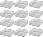 YBM HOME Silver Mesh Drawer Cabinet and or Shelf Organizer Bins, School Supply Holder Office Desktop Organizer Basket (12, 6x6x2 Inch)