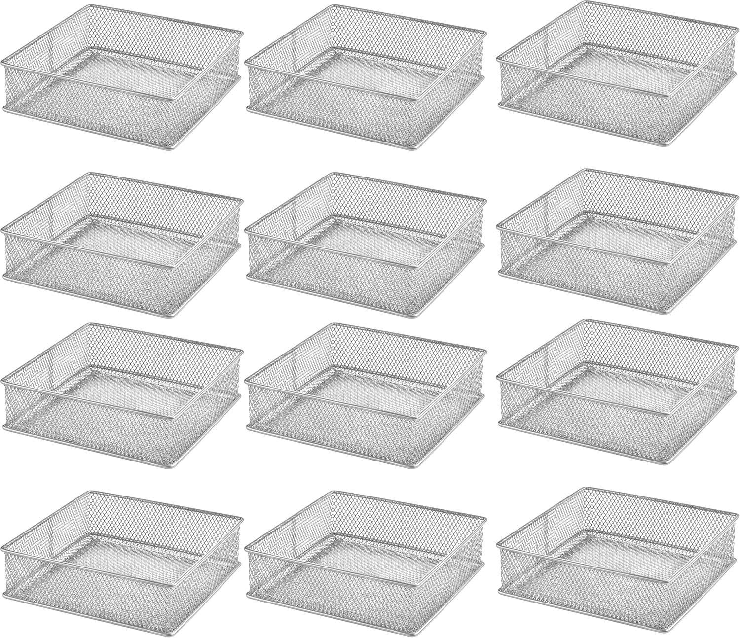 YBM HOME Silver Mesh Drawer Cabinet and or Shelf Organizer Bins, School Supply Holder Office Desktop Organizer Basket (12, 6x6x2 Inch)