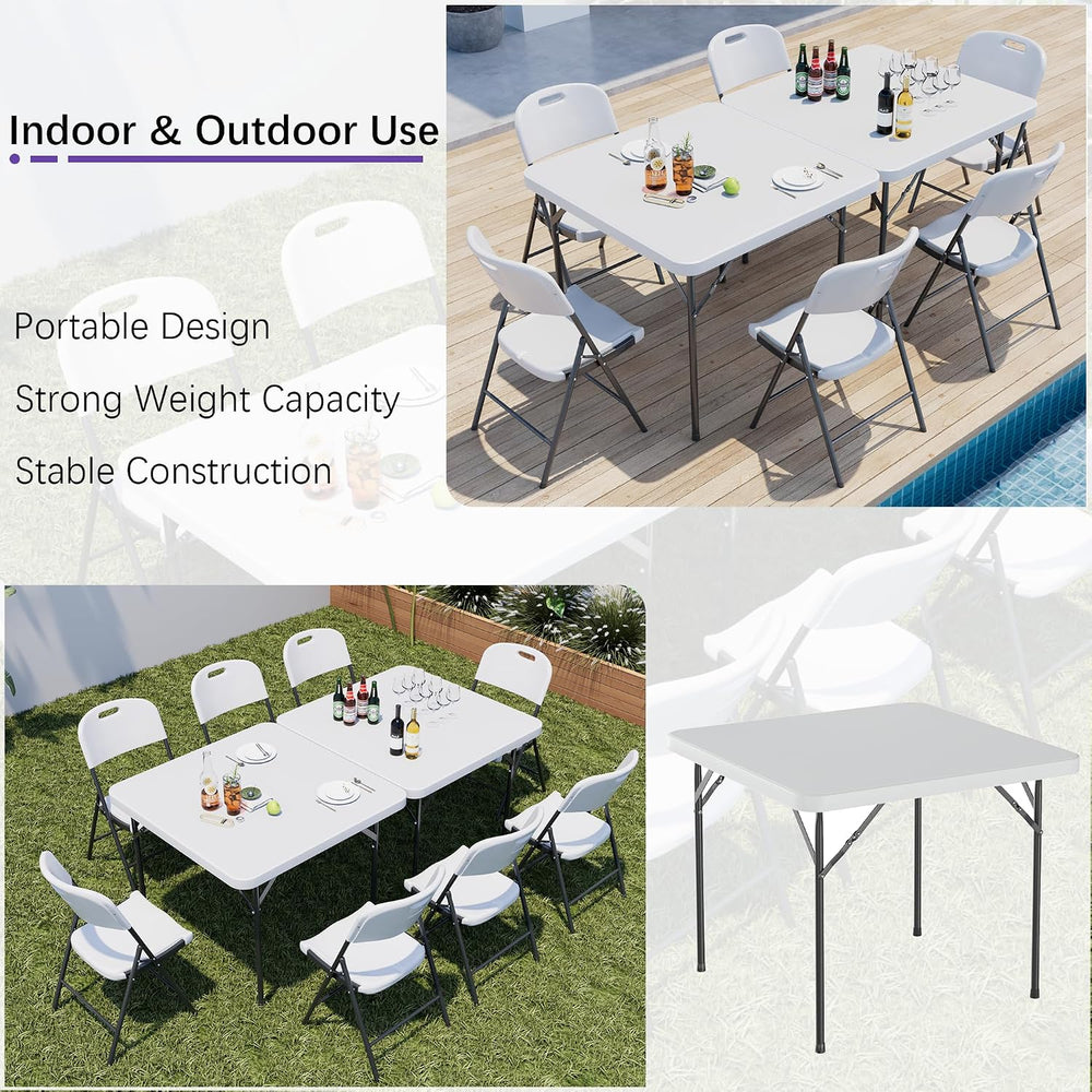 VECELO Folding Card Table Square and Chairs Set, Collapsible Legs & Porta...
