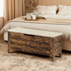 VECELO 43.3" Storage Bench, Entryway Shoe Ottoman, Farmhouse Style Bench with Handwoven Cushion and Metal Safety Hinges, for Bedroom, Living Room, Entryway, Brown