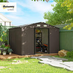 Outsunny 9' x 6' Outdoor Storage Shed, Garden Tool Metal Shed with Foundation Kit, Double Lockable Door, Air Vents and Sloping Roof, for Backyard, Patio, Lawn, Brown