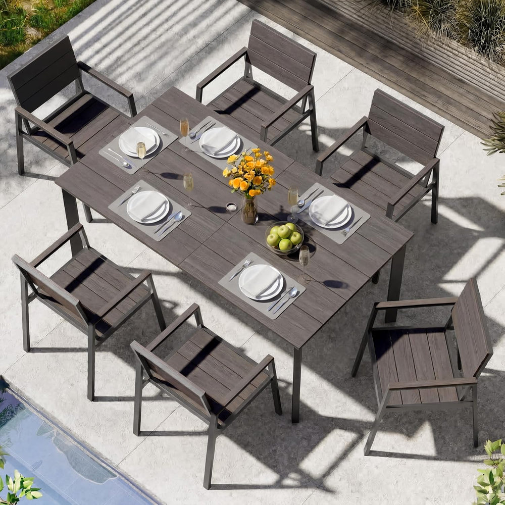 Outdoor Dining Set for 6, Aluminum Patio HDPS Outdooor Table and Chairs Set w...