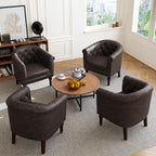 Faux Leather Barrel Accent Chair with Nailhead, Chocolate, Set of 1 | Low-Back Design | Solid Wood Frame & Legs | High-Density Foam Seat | For Living Room, Bedroom, Reception & Office