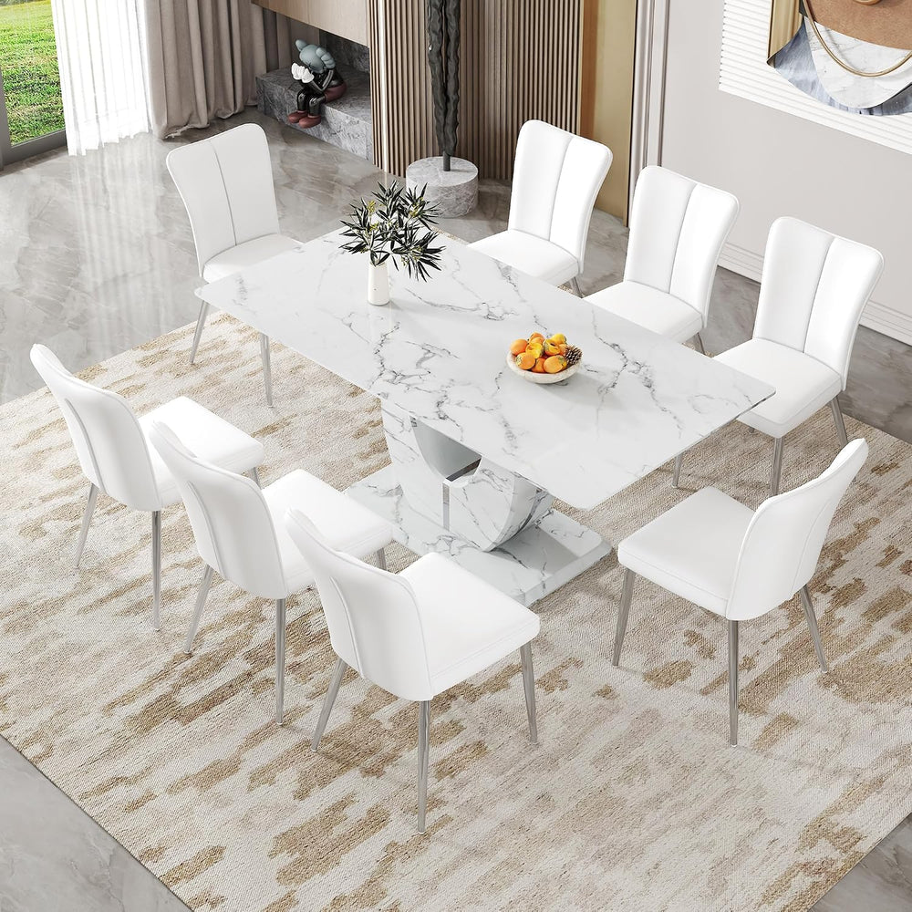White Faux Marble Dining Table for 6/7/8｜Modern Luxury Dining Room Table｜71&q...
