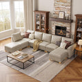 SITJOY 145" Faux Leather Modular Sectional Sofa with Storage, Mid Century Modern Sectional Couches for Living Room, Soft Padded Armrests, 8 Seat U Shaped Sectional Couch with Chaise, Greige