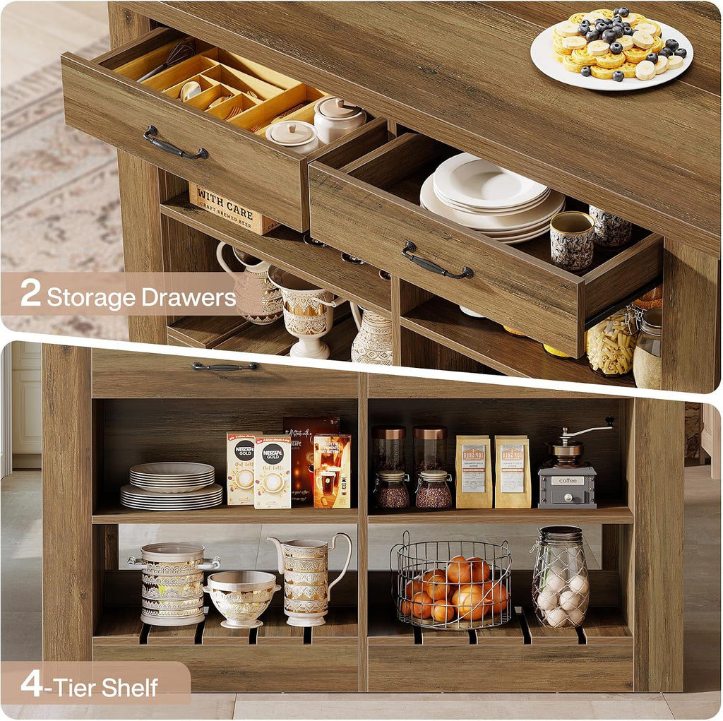 Tribesigns 55" Kitchen Island with Storage Drawers and Shelves, Farmhouse Large Island Table for Kitchen, Dining Room