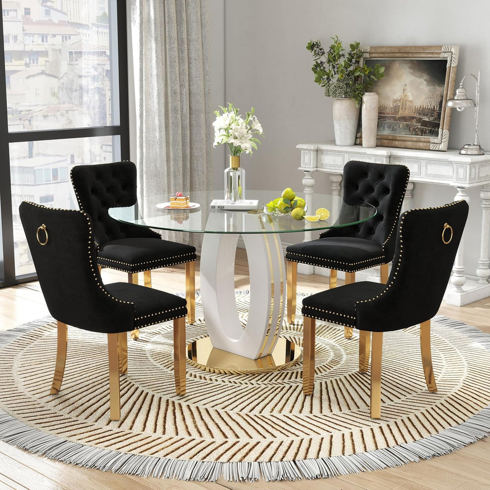 RGZ Modern 47" Clear Glass Round Dining Table Set, 5 PCS Luxury Circle G...