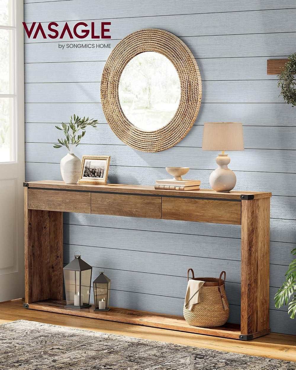 VASAGLE 63" Console Table with 3 Drawers, Entryway Table, Bottom Shelf |...