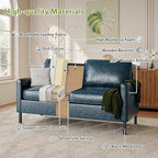 STHOUYN 57" W Faux Leather Loveseat w/ 2 USB, Small Loveseat Sofa w/Side Pockets, Wooden Frame Small Couch w/Metal Legs, Office Mini Couch for Dorm, Bedroom, Apartment (Blue, 2 Seater)