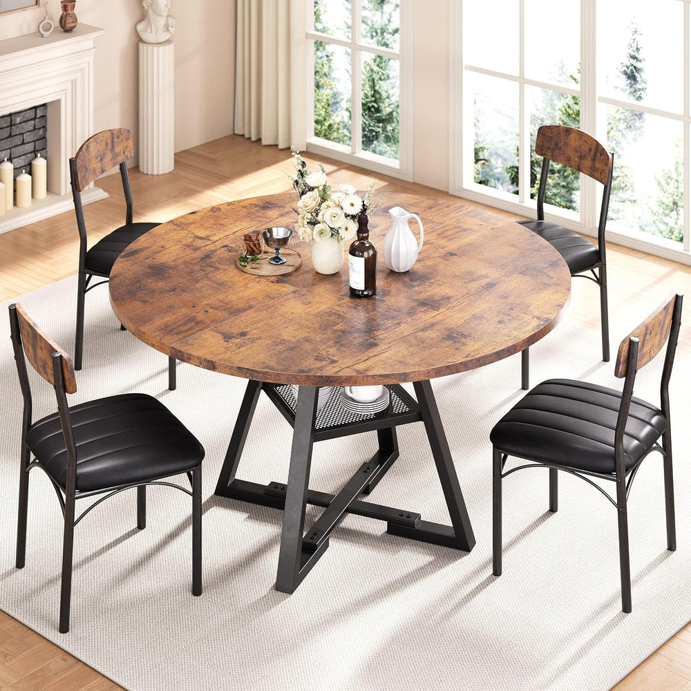 Round Dining Table Set for 4, Kitchen Table and Chairs for 4, Circle Table Ro...