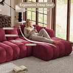 111" Modern Boneless Couch, Chenille Modular Cloud Couch for Living Room, Deep Seat Sectional Sofa with Chaise Lounge, No Assembly Required, Red