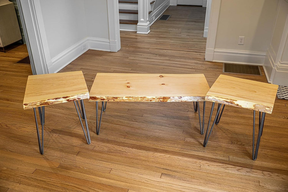 SRL Rustic Logwerks Hairpin Leg Furniture Set - Live Edge Coffee Table & ...
