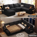 108 Inch Modular Sectional Sofa with Pull Out Bed, U Shaped 7 Seat Sectional Sleeper Sofa with Storage, Sectional Couches for Living Room,Cloud Modular Couch, Removable Sofa Cover, Black
