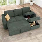 HONBAY Modular Sectional Sleeper Sofa with Pull Out Bed, L Shaped Sofa with Storage, Modular Sectional Couches for Living Room, Green