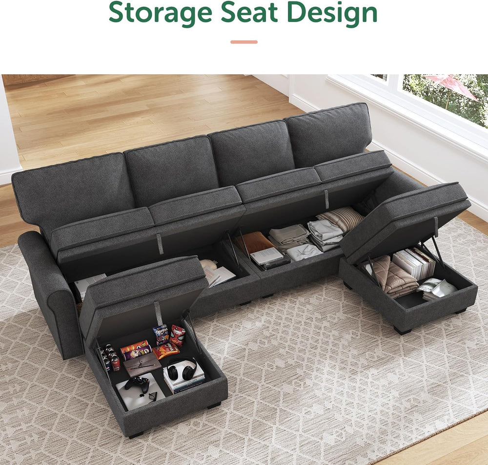 HONBAY Sectional Sofa with Storage Seat U Shaped Couch with Reversible Chaise...