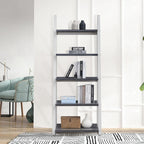 roomfitters 5-Tier Shelves, Modern A-Frame Ladder Bookshelf, Wooden Leaning Decorative Storage Display Rack, Grey and White
