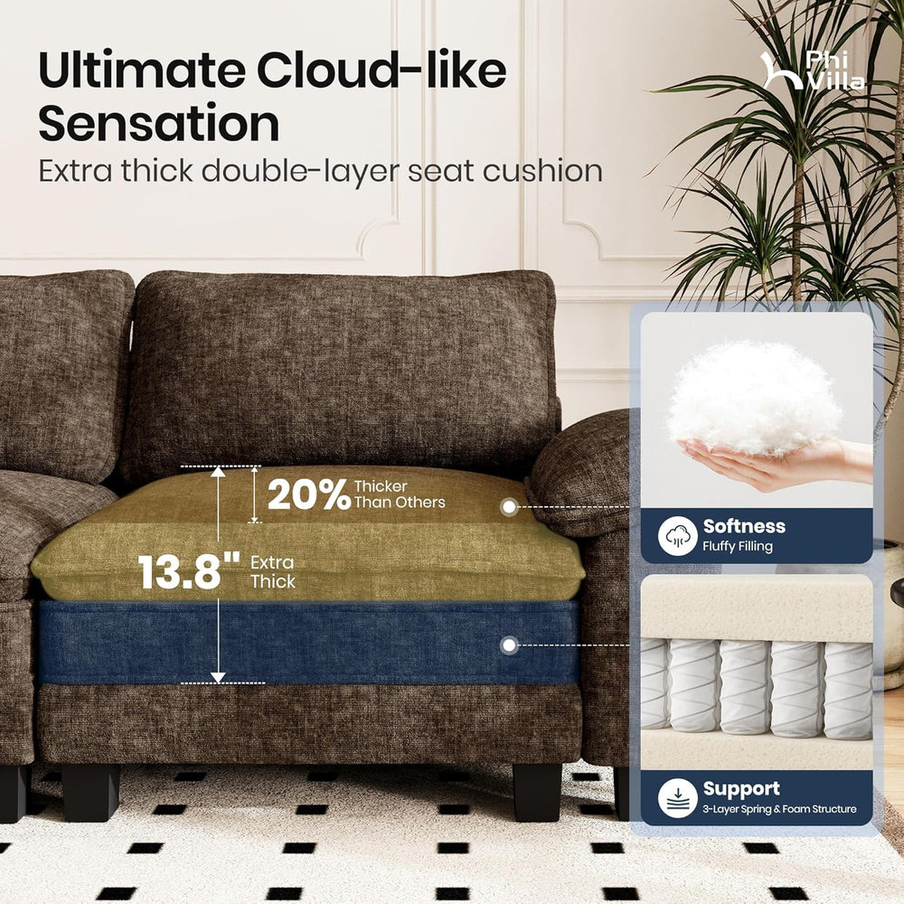 PHI VILLA Modular Sofa 5-Seat U Shaped Cloud Couch Sectional with Ottoman