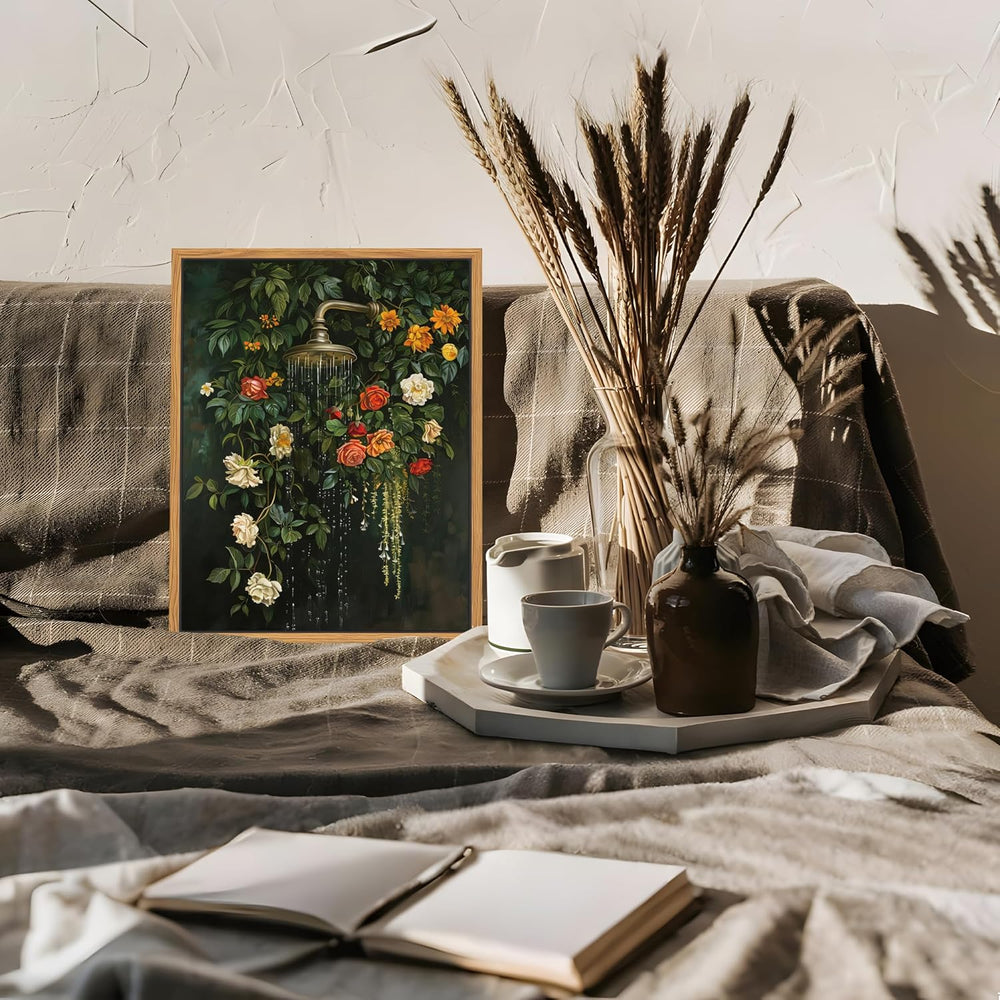 Floating Framed Floral Shower Wall Art, Vintage Botanical Flower Canvas Print...