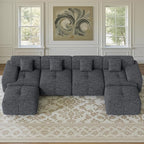 158" U Shaped Convertible Modular Couch, Cloud Couch Sectional with Ottoman, 6-Seater Chenille Boneless Couches for Living Room, Apartment, No Assembly, Grey Black 1PCS