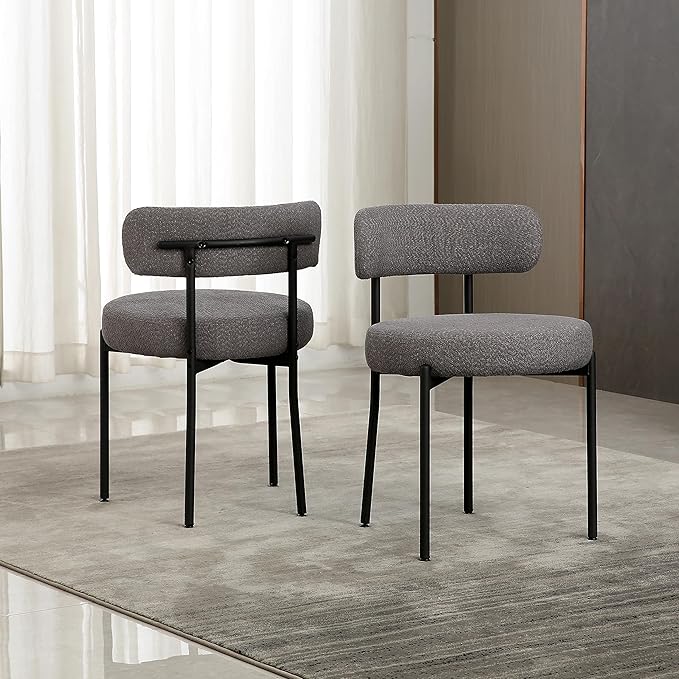 DYHOME Boucle Dining Chairs Set of 4, Upholstered Kitchen Dining Room Chairs, Side Chairs with Thick Cushions and Metal Legs for Kitchen Living Room, Dark Grey