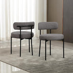 DYHOME Boucle Dining Chairs Set of 4, Upholstered Kitchen Dining Room Chairs, Side Chairs with Thick Cushions and Metal Legs for Kitchen Living Room, Dark Grey