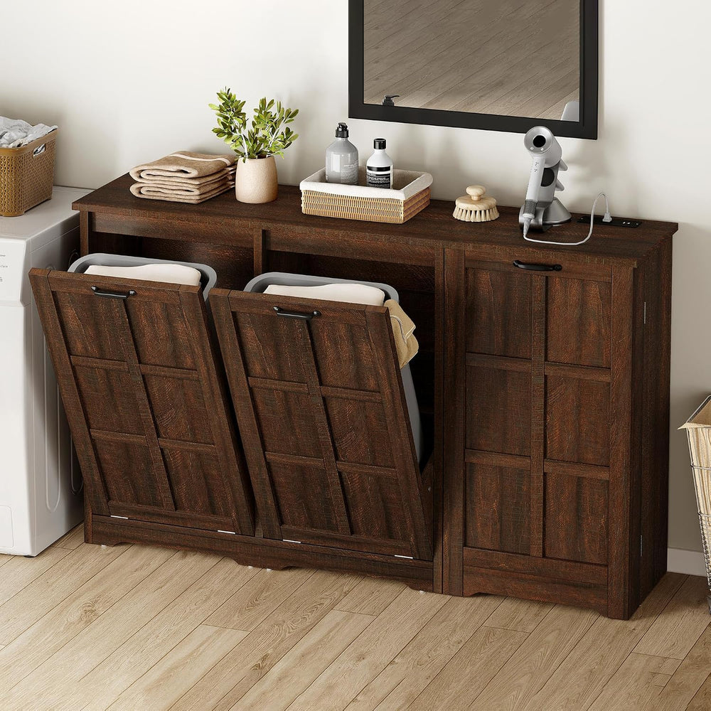 DWVO Rustic Kitchen Island with Power Strip, 2 Tilt-Out Compartments | Tilt‑o...