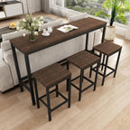 Merax Modern Design 4-Piece Counter Height Extra Long Dining Table Set with 3 Stools and Side Table with Footrest,Space-Saving Pub Kitchen Set,Easy Assembly,Dark Brown