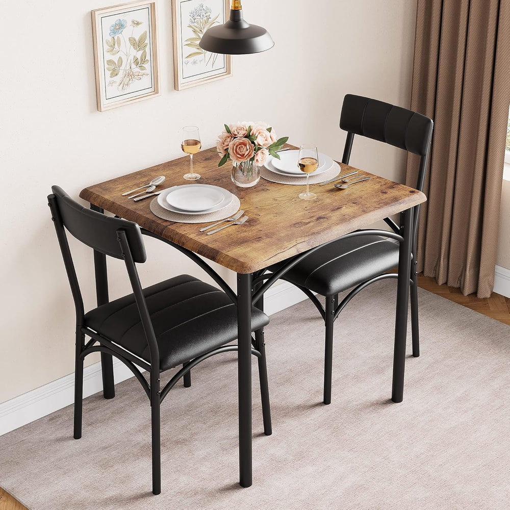 3-Piece Dining Table Set for 2, Kitchen Table Set with 2 Upholstered Chairs, ...