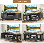 63" Fluted TV Stand for Tvs up to 70", Mid-Century Modern Entertainment Center with Drawers and Fluted Doors, Curved TV Media Console Table with Sliding Doors for Living Room, Bedroom (63" Black)