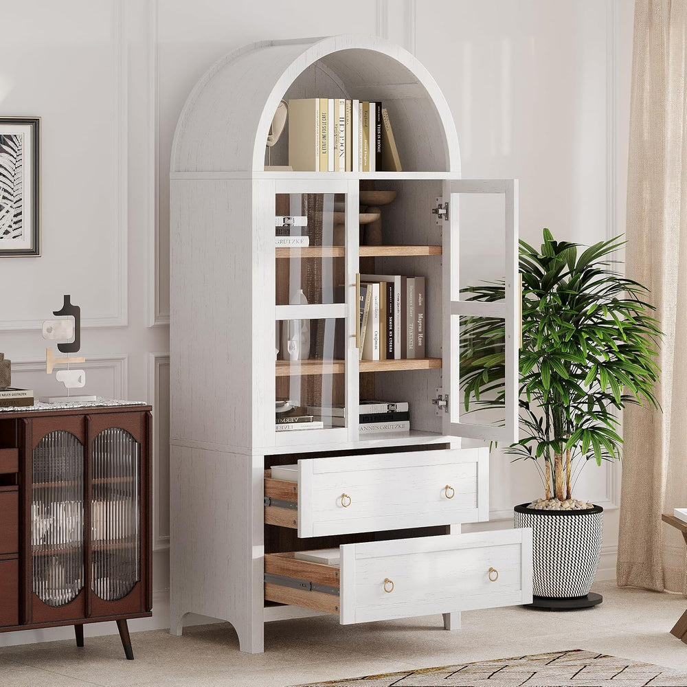 71" Tall Arched Kitchen Pantry Cabinet, Modern Farmhouse Freestanding Fo...