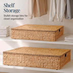 Best Choice Products Under Bed Storage Containers W/Lid, Wheels and Handles, 2-Pack Large Handwoven Water Hyacinth Closet Organizer, Shoe Storage Bins, Multi-Purpose Nesting Baskets - Natural