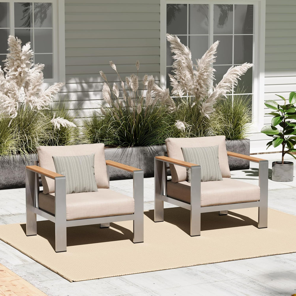 Aluminum Outdoor Patio Furniture Armchair, All-Weather Outdoor Patio Sofa wit...
