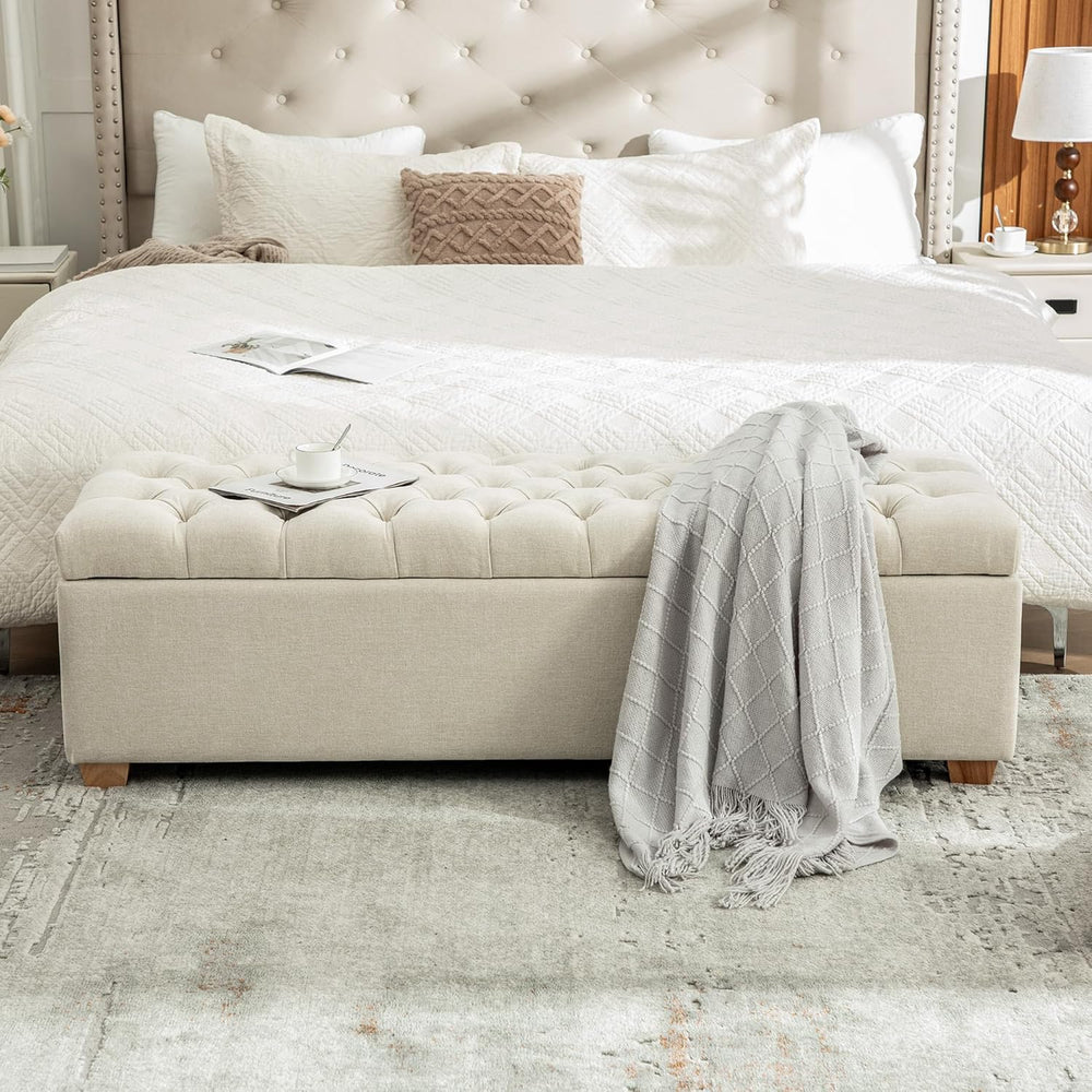 60.2" Storage Bench, End of Bed Storage Benches, Chenille Fabric Upholst...