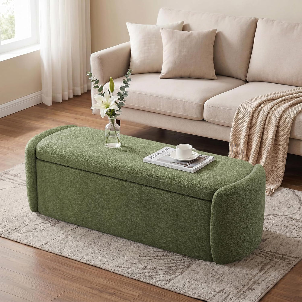 VKNOW Storage Bench, Upholstered Storage Ottoman Bench with Hinge, Green | Ot...
