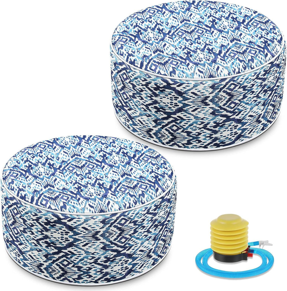 Cinnvoice 2 Pcs Inflatable Outdoor Ottoman Pouf Waterproof Round Footrest wit...