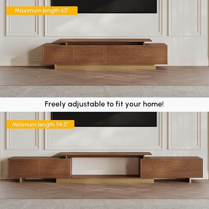homary Extendable TV Stand for 65–85 Inch TVs, Modern Walnut Entertainment Center with Storage Drawers & Cabinets, Adjustable TV Console Table Media Cabinet for Living Room Bedroom (Walnut)