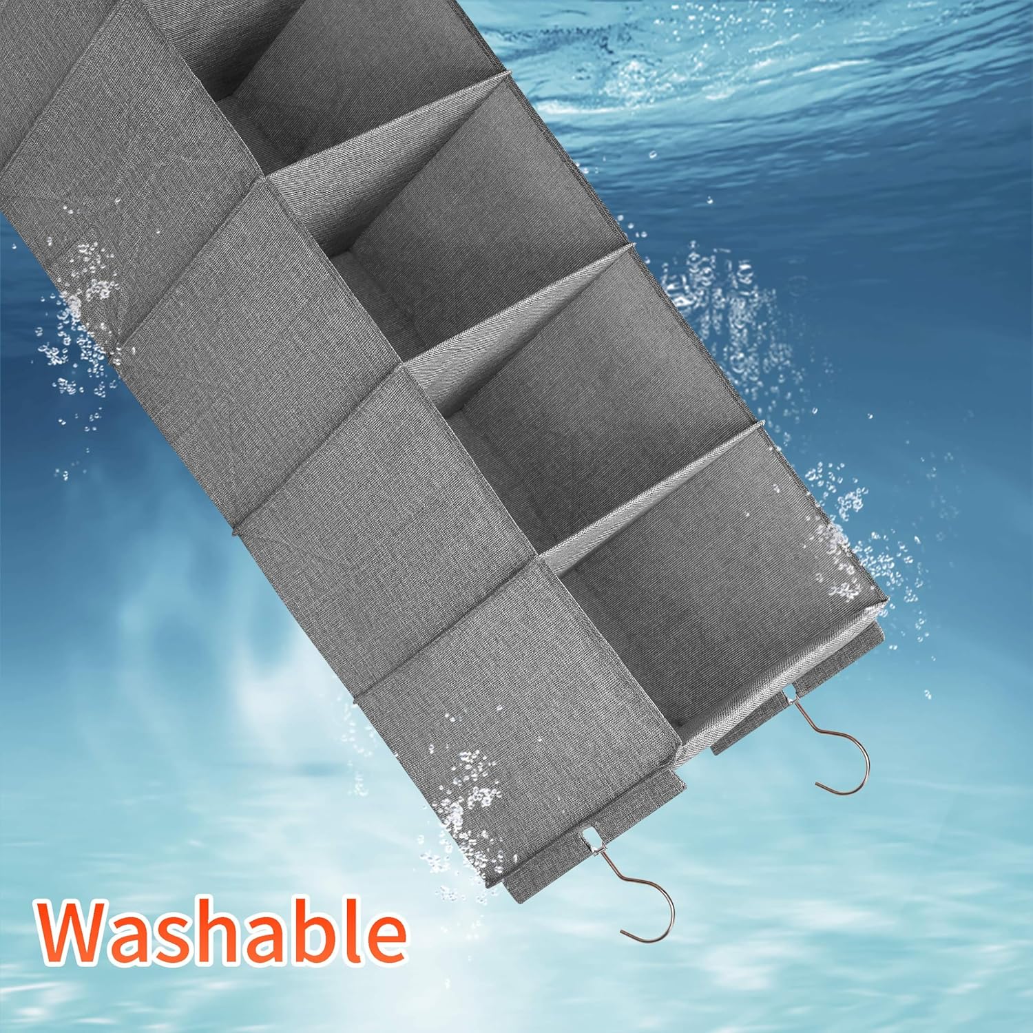 Large Hanging Sweater Organizer for Closet,Collapsible 6-Shelf Hanging Closet Shelves with Drawers, Washable (Grey-5 Shelf-2 d)