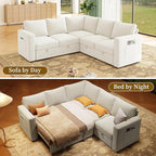83.5" Sectional Sleeper Sofa with Pull Out Couch, Modern 5 Seat L Shaped Modular Couch, Sectionals Modular Sofa with Storage, Comfy Sectional Couches for Living Room & Apartment, Light Beige