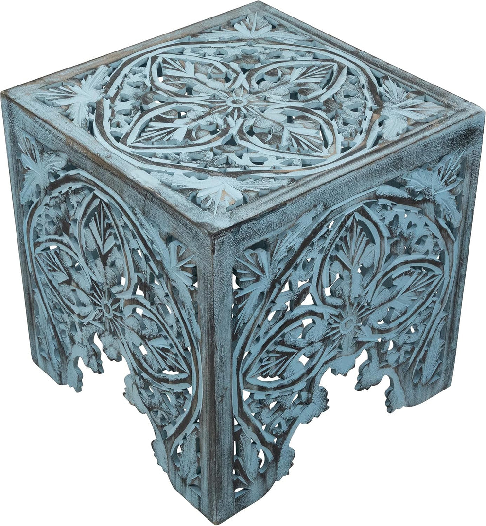 Northlight Set of 2 Antique Square Stackable Nesting Side Table and Stool, 16...